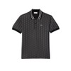 Lacoste Mens Seasonal Short Sleeve Classic Fit Monogram Polo, Black/Graphite,