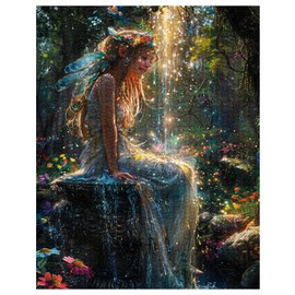 Tucocoo 1000 Piece Jigsaw Puzzles for Adults Angels in Forest Garden Painting Jigsaw Puzzle Magical Glistening Fairy 1000 Pieces Puzzles Game Smile Girl Landscape Art Wall Decor DIY Craft Puzzle Gift