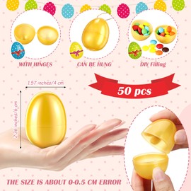 Seenelling 50 Pcs Plastic Easter Eggs Bulk Empty Eggs 2.36'' Fillable Easter Egg Shakers Percussion Musical Egg Surprise Egg Hunt for Easter Gifts Prize Party Supplies Decorations(Gold)