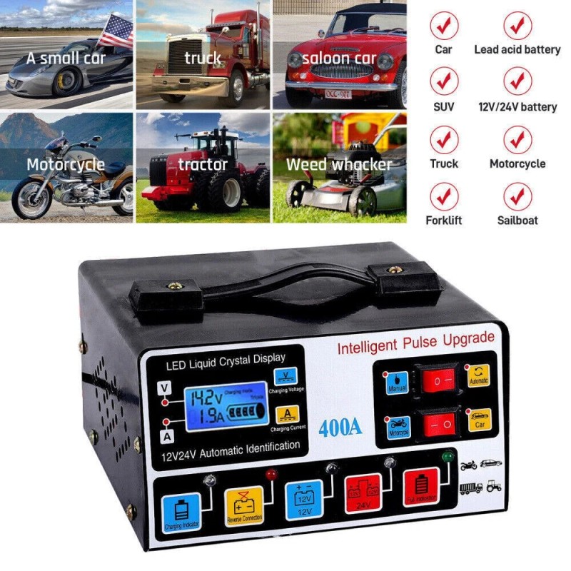 Heavy Duty 400A Car Battery Charger 12V 24V Smart Automatic