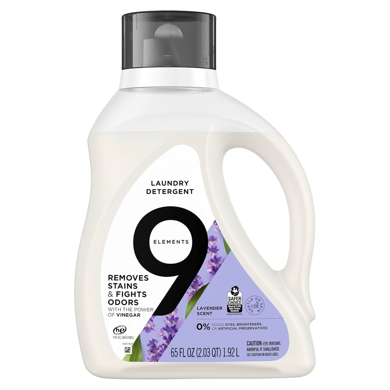 9 Elements Liquid Laundry Detergent, Lavender Scent, Vinegar Powered, 65