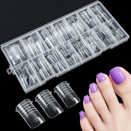 Kiiwah 150 Pcs Toe Nail Forms for Extension & Build, Reusable Dual Forms Set Long Square Full Cover Molds for Polygel, Acrylic Gel Builder, Manicure, 15 Sizes (Clear)