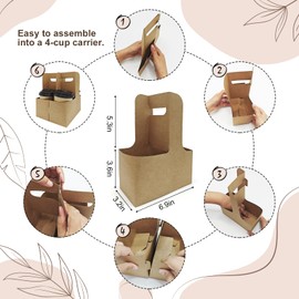 MIQQFUT MIQQFUT 55pcs Drink Carrier With Handle 2 Or 4 Cups Cardboard Cup Holders Paperboard To Go Cup Holder For Hot Or Cold Drinks Coffee Carrier Food Delivery Disposable Foldable