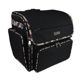 Everything Mary Rolling Craft Bag – Collapsible Black Tote with Floral Trim & Wheels – Scrapbook Organizer for Sewing, Art & Travel – Stylish, Durable, and Easy to Store