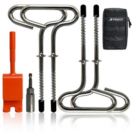 Pristis Ice Anchor Tool Kit, Ice Fishing Tent Stakes Nails with Drill Adapter, Stainless Steel Augers Accessories Set, Threaded Gear Equipment with Protective Bag for Setting Up Camping Shelter Shanty