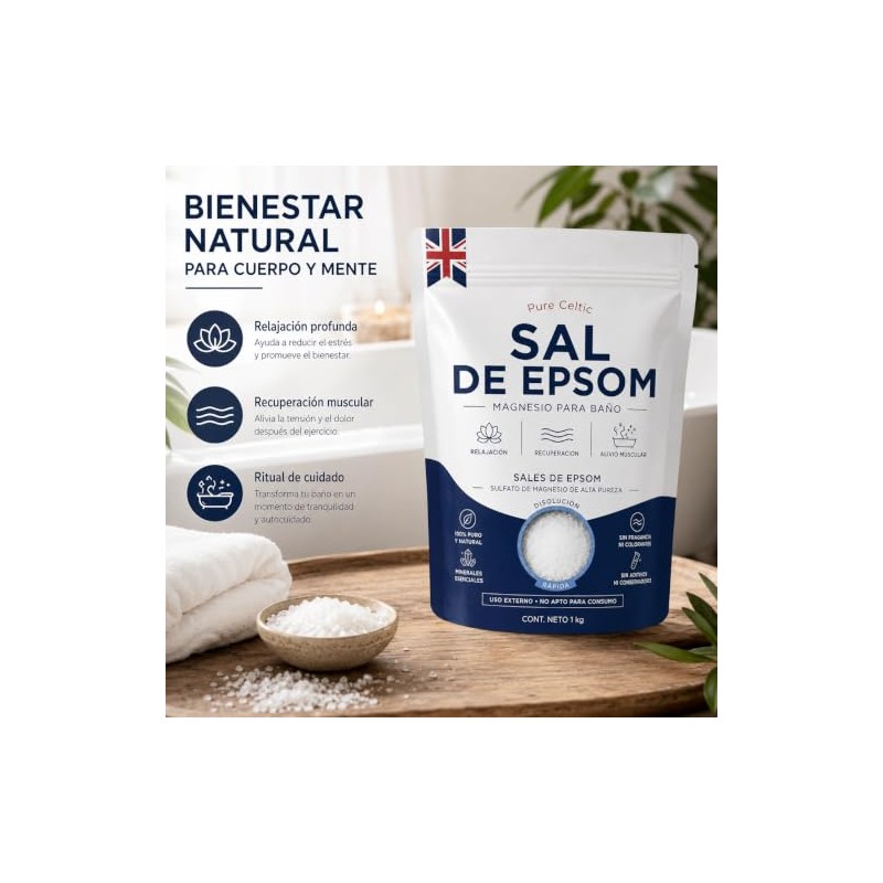 Sal De Epsom 1KG Sales de Baño Sin Aroma Tina,