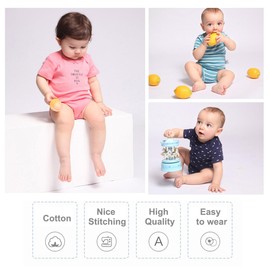 Acuryx Baby Romper Bodysuits for Newborns, Baby Boys and Girls, Pack of 5, Short Sleeves, 0-24 Months, #19