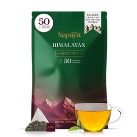 Himalayan Green Tea leaves 50 Count, Biodegradable Pyramid Tea Bags from the Himalayas, 100% Pure High Grown, Whole Leaf, Mild Caffeine, Healthy Green Tea Bags
