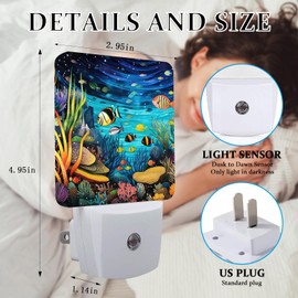 SLHFDKL Underwater World Fish Night Light, Plug-into Wall Sea Ocean Animals Nightlight Lamp with Dusk to Dawn Sensor, Led Lamp 0.5W Energy Efficient for Boys Girls Adults Home Decor