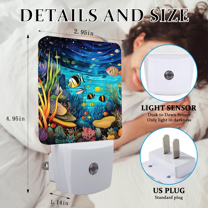 SLHFDKL Underwater World Fish Night Light, Plug-into Wall Sea Ocean