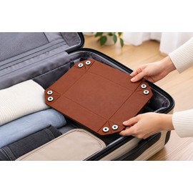 Folding PU Leather Valet Tray for Daily Essentials – Collapsible Desktop Organizer for Home & Travel