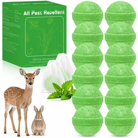 12 Pack Deer & Rabbit Repellent Balls, Natural Deer Rabbit Deterrent for Garden, Yard, Plants & Trees, Outdoor Scent Barrier for Flower Beds, Lawns and Landscapes