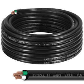 50FT 14/3 SJOOW 300V Wire, 14 AWG 3 Conductor 50FT Portable Power Cable 300V Copper Cord, 14 Gauge 3 Conductor 50 Foot Cable for Motor Leads, Portable Lights, Battery Chargers and Machinery
