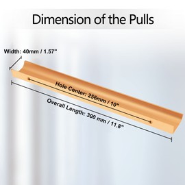 Cjueiom 6 Pack Concealed Kitchen Cupboard Handles 256mm Hole Center Hidden Drawer Pulls, Finger Edge Pull Aluminum Cabinet Handle Invisible Door Knob for Wardrobe (300mm Total Length, Gold)