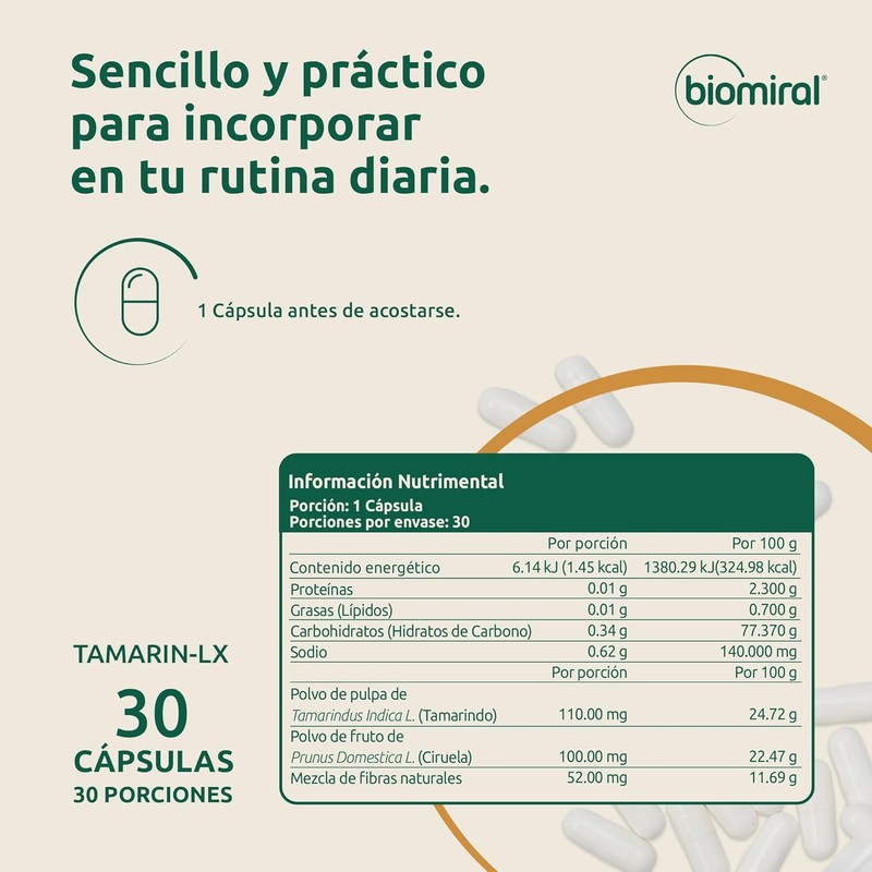 Biomiral Tamarin+LX Laxative Supplement - Natural Tamarind & Plum Fiber