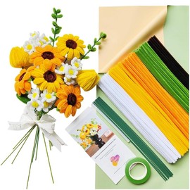 210 pcs Pipe Cleaner Flowers Craft kit for DIY Sunflower Bouquet with tutoria (5 Colors),Chenille Stems Flowers Craft kit with 12 pcs Green Floral Wires,Gardening Tape,Floral Paper - Style: Pink Tulip Craft Kit
