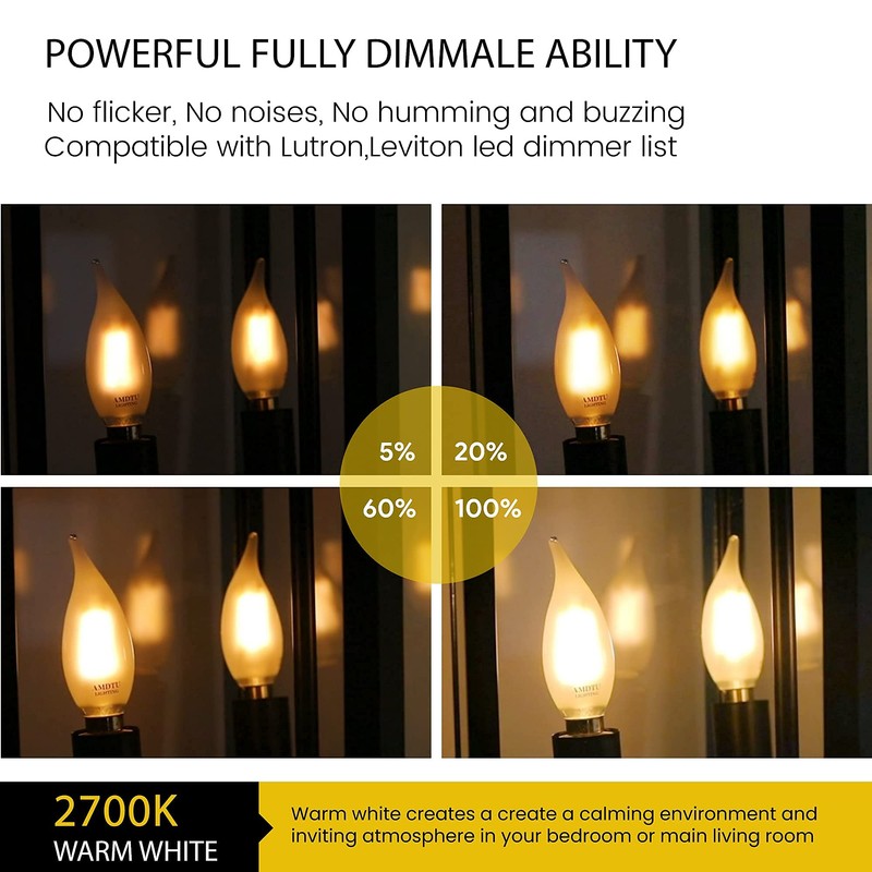 AMDTU 60W Candelabra Light Bulbs LED, Frosted Chandelier Bulb 60