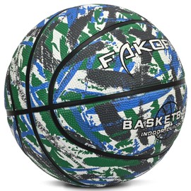 FAKOFIS Basketball, size 5, children's basketball size 3, outdoor indoor street basketball, arena training adults, camouflage colour, green, black, 5.