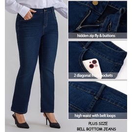 Hanna Nikole Plus Size High Waist Jeans for Curvy Women Wide Leg Night Blue Jeans 24 Plus for Casual