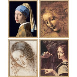 SIGNWIN Framed Poster Classic Portraits Masterpieces by Vermeer and da Vinci Illustrations Fine Art Decorative Vintage for Living Room, Bedroom, Office - 8"x10"x 4 Natural