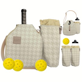 Pickleball Paddle Cover Crossbody bag with Adjustable Strap, Waterbottle holder, Ball Holder, Gifts for Women Men (Khaki)