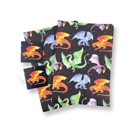 Dragon Recycled and Recyclable Gift Wrapping Paper - 2 Sheets and 2 Strung Gift Tags - Birthday - Christmas - Crafting