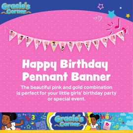 Gracie's Corner Pink & Gold Birthday Banner Decorations, 9 Feet Pink & Gold Pennant & Ribbon Banner, Custom Party Decor for Birthday Parties and Special Events
