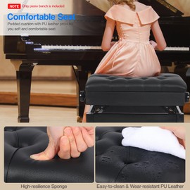 ALAPUR Adjustable Height Piano Bench with Storage, Heavy Duty Wooden Piano Stool Keyboard Bench with PU Leather Cushion, Black