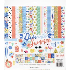 Echo Park Paper Company Dive Into Summer Collection Kit paper, green, blue, navy, pink, peach, coral 12-x-12-Inch