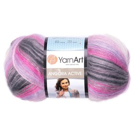 1 Skein YarnArt Angora Active Knitting Yarn, 25% Mohair 75% Acrylic, 100 g (3.5 oz), 500 m (546 yd), Yarn Weight 0: Lace, Variegated - 848