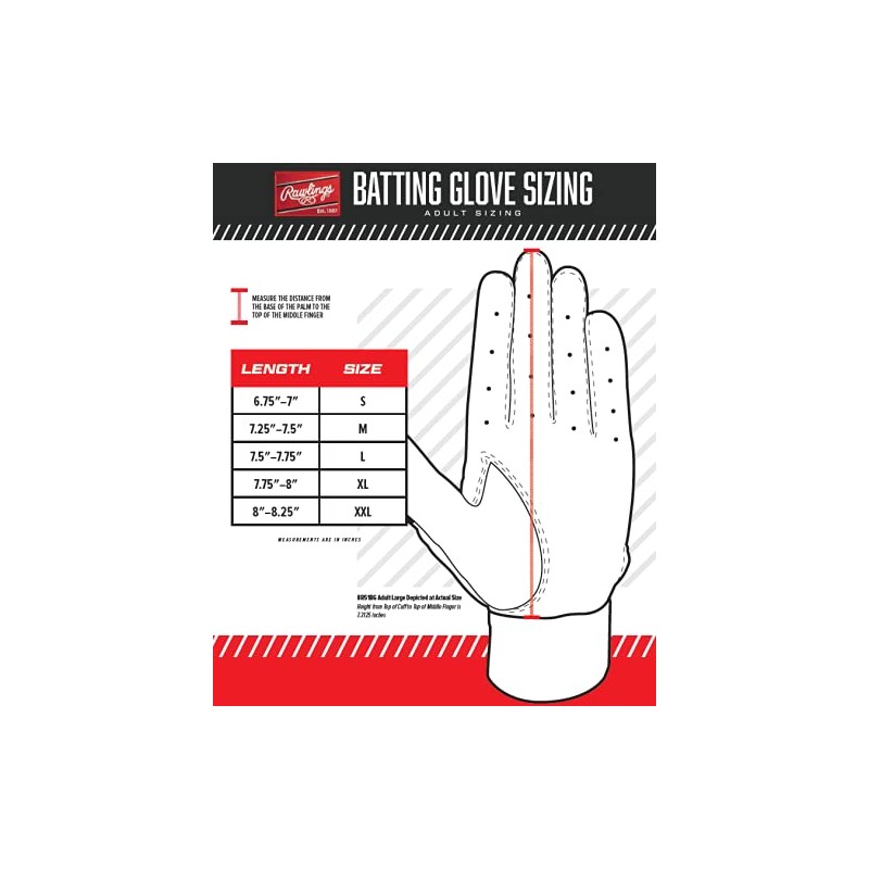 Rawlings Unisex Adult BR51BG-W-90 Baseball Batting Gloves, White, Large