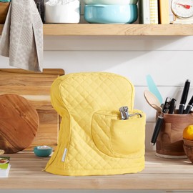 KITCHENAID Fitted Tilt-Head Stand Mixer Cover with Storage Pocket, Quilted 100% Cotton,14.4"x18"x10", Butter Yellow