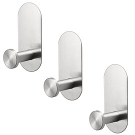 TocTen Adhesive Hook - 3 Pack Heavy Duty Sticky Towel/Robe Hook, Waterproof Stainless Steel Shower Hook, No Drill Stick on Wall Coat/Clothes Hooks for Bathroom, Kitchen, and Offices(Brushed Nickel)