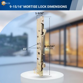 Dual Point 9-15/16" Mortise Lock (No FacePlate) with Anti-Slam Pin for Sliding Patio Glass Door Locking Mechanism Replacement | Fix and Repair Door Hardware Lock Set - Alloy Steel