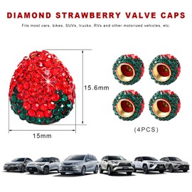 MTRPS 4 PCS Strawberry Car Tire Valve Stem Caps, Bling Attractive Dustproof Wheel Tire Valve Covers, Handmade Crystal Rhinestone Stem Air Caps for Car SUV Truck Bike Motorcycle (Red)