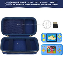 Supmay Carrying Case Compatible with CCTU / TEBIYOU Kids Handheld Games Preloaded 218 Retro Video Games, Portable Gaming Electronic Toys Storage Holder Travel Bag with Mesh Pocket for USB Cable, Blue