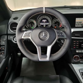Hand-Stitched Steering Wheel Wrap for Mercedes C-Class W204/E-CLASS W212 W207/SLK-Class C172/CLA-CLASS W117/CLS-Class C218 2012 2013 2014 Interior Steering Wheel Protection Skin Cover Accessories