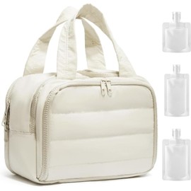 Neceser de Viaje para Mujer Grande Impermeable, Organizador de Cosméticos 4 compartimentos, apertura bilateral, bolsillos elásticos, maquillaje, baño, gimnasio, vacaciones y 3 frascos incluidos