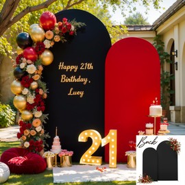 Red Black Arch Backdrop Cover Set of 2 Party Wedding Arch Covers Stretchy Backdrop 7.2FT 6FT Decorations Baby Shower Bridal Shower Photo Birthday Arch Stand Cover Spandex