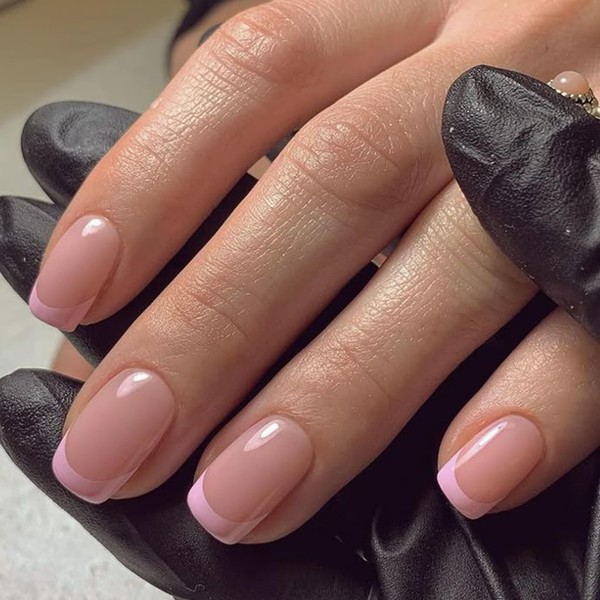 Modelones Pink French Tip Press On Nails, Spring Summer Short