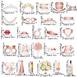 25 Pcs Wedding Photo Booth Props Rose Gold Wedding Party Selfies Photo Props for Bachelorette Engagement Wedding Shower Party Decorations Supplies