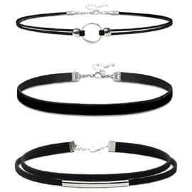 3pcs Set Black Choker Necklace Black Velvet Choker Set Layered Black Suede Classic Chokers Adjustable Gothic Collar Necklace for Party Cosplay Christmas Birthday Jewelry Gifts for Women - Set B