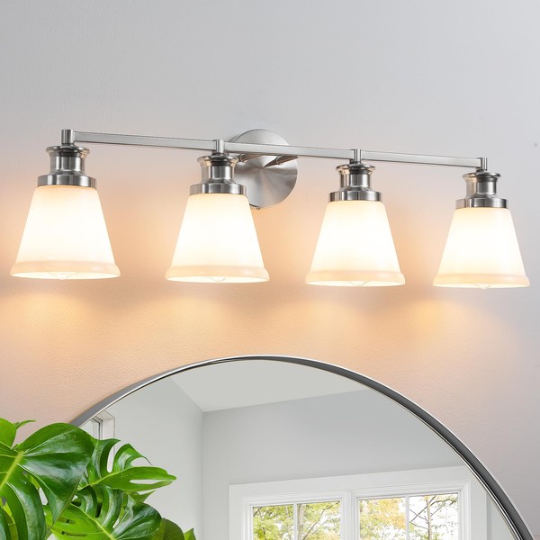 CCYCOL 4-Light Bathroom Vanity Light Fixtures, Brushed Nickel Bathroom Lights