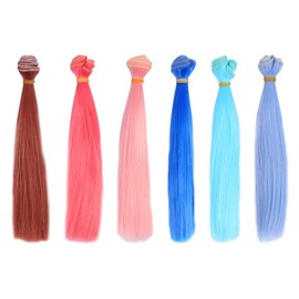 Totority 6Pcs Doll Hair Wefts, Doll Wig, Doll Straight Hair,DIY Doll Hair Crafts, Doll Hair Extensions Doll Making Arts Supplies
