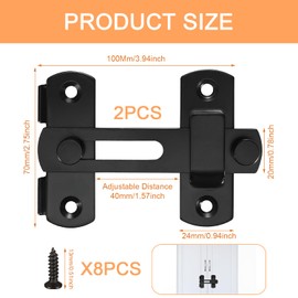 2Pcs Barn Door Lock, 180 Degree Flip Sliding Barn Door Latches, Gate Latch for Barn Door, Sliding Door, Pet Door, Garage, Bathroom, Window, Outdoor(Black)