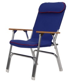 Seachoice 78511 High-Back Canvas Folding Chair – Blue with Red Trim – Folds for Easy Storage