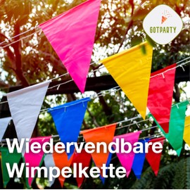 GOTPARTY 5X Bunte 100 Meter Girlande - Innen & Draußen - Wimpelkette für Garten & Party - Deko & Dekoration