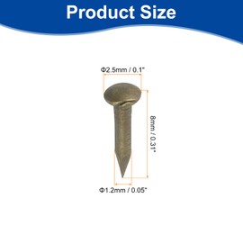 sourcing map 200Pcs Small Hardware Nails, 1.2 x 8mm Brass Round Head Nail Common Finishing Nail for Household Woodworking Picture Hanging DIY Projects, Bronze