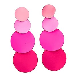 Azusa Sun Vintage Round Pink Disc Drop Earrings for Women and Boho Geometric Circular Dangling Earrings Fashion Jewelry for Party Prom