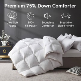 L LOVSOUL Organic 75% Down Fiber Comforter Queen, White
